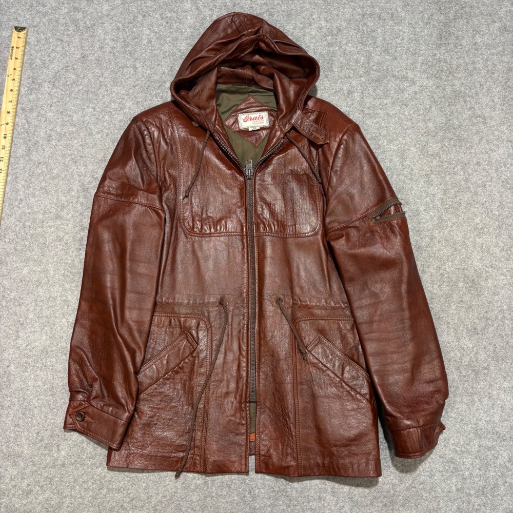 Vintage Grais Leather Fashions Hooded Parka Jacket Brown Men 38 Reg